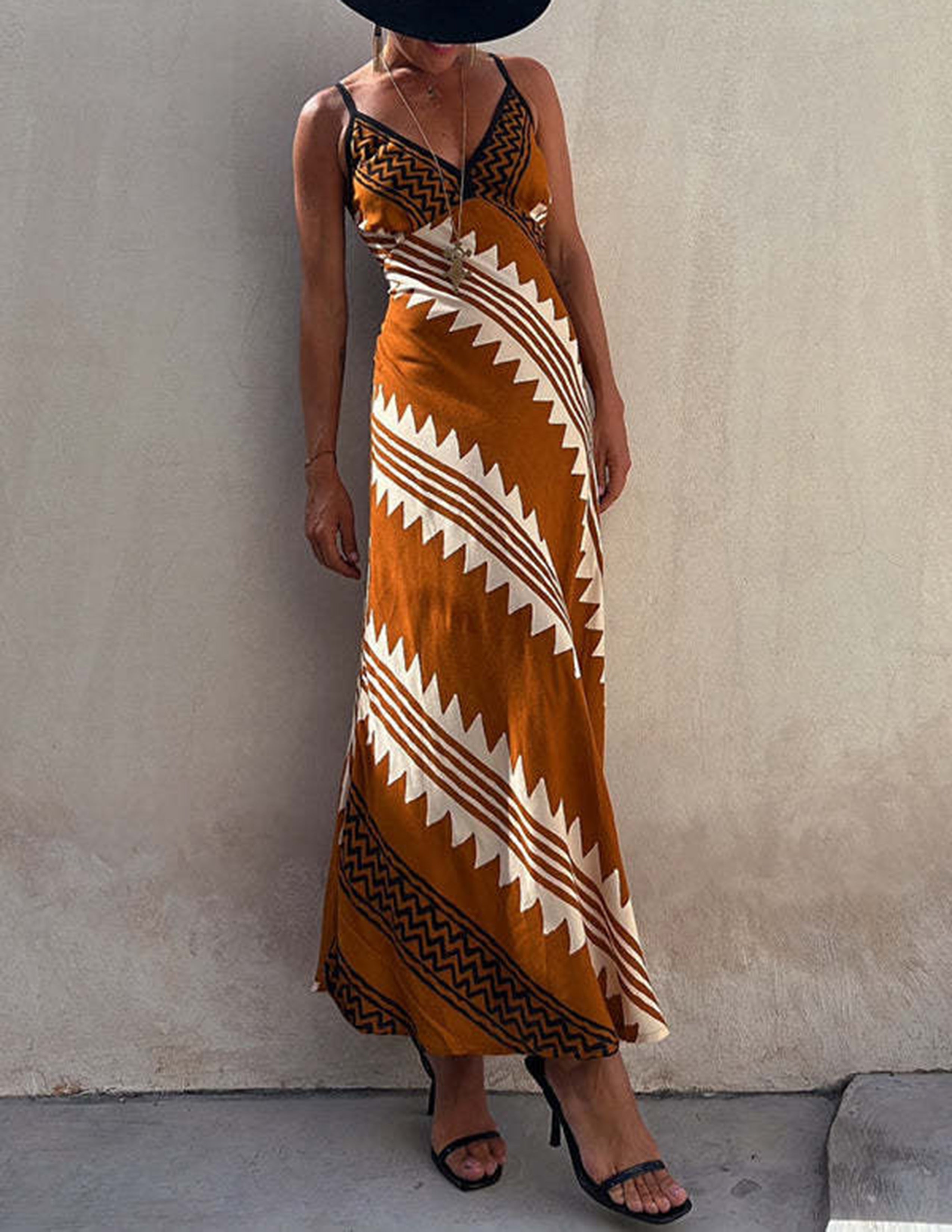Smocked-Back Satin Print Midi Dress