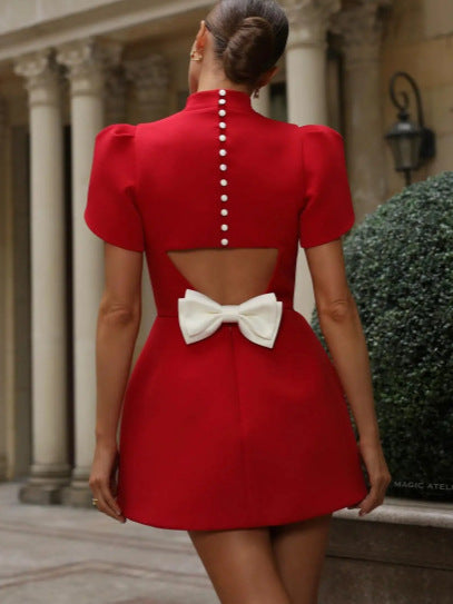 Backless Bow Mini Dress