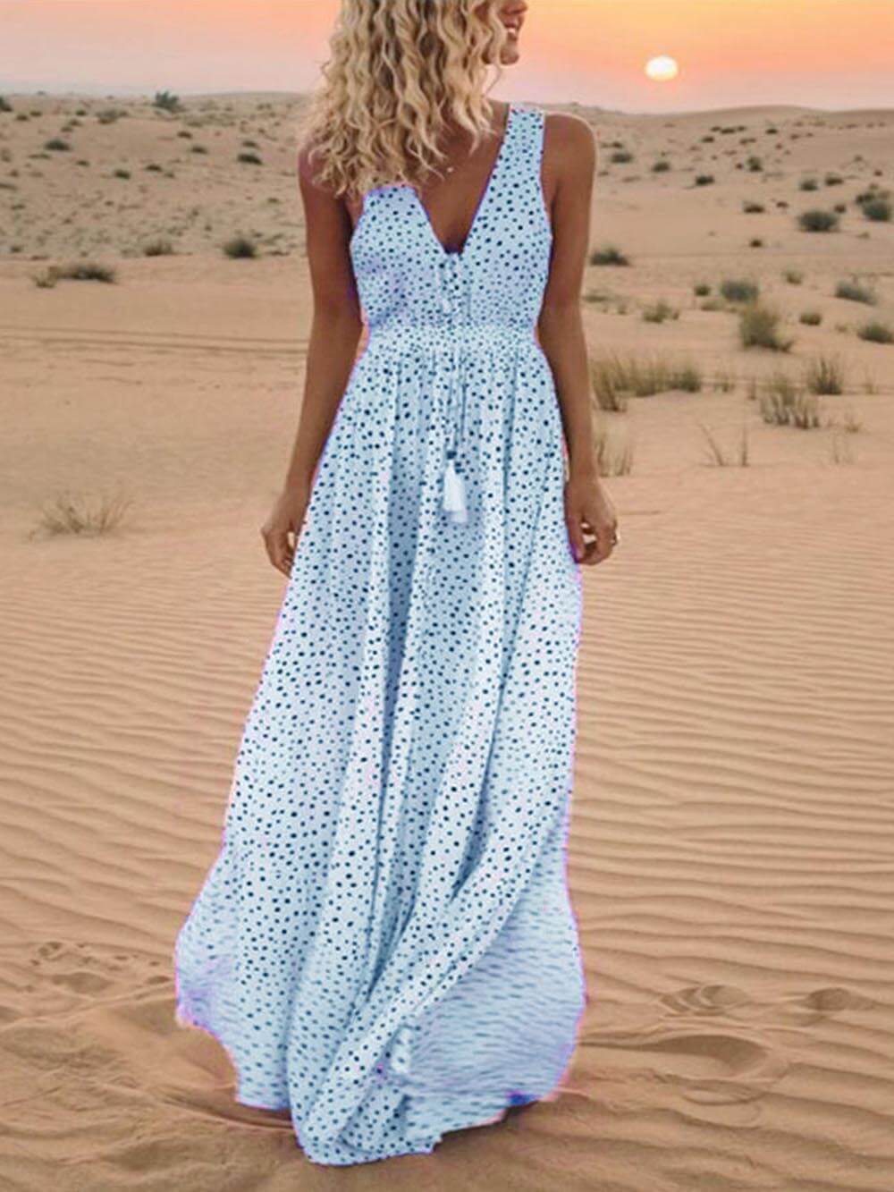 Polka-Dot Sleeveless Maxi Dress