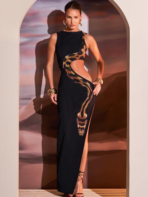 Cutout Bodycon Slit Maxi Dress