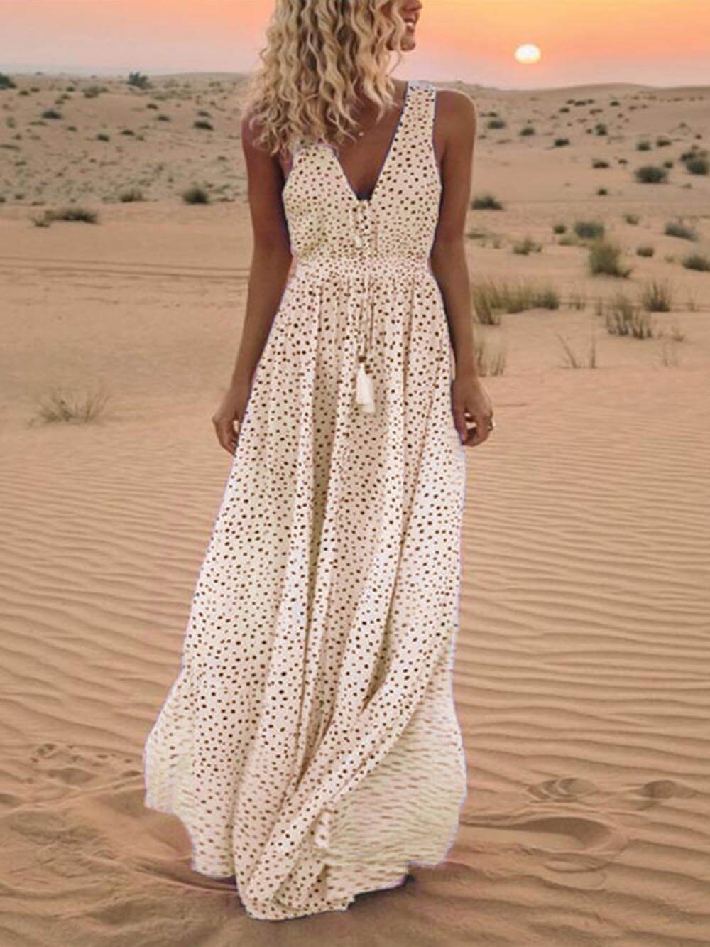 Polka-Dot Sleeveless Maxi Dress
