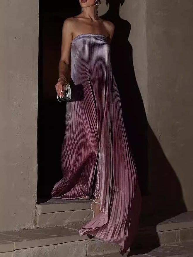 Strapless Gradient Pleated Dress