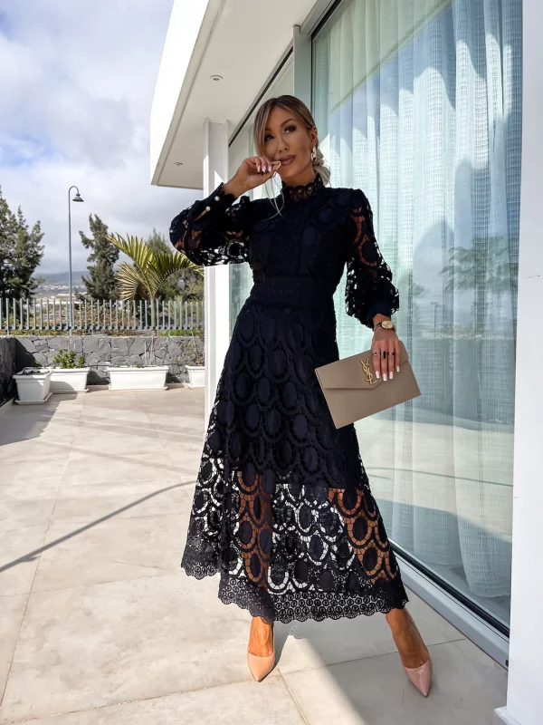 Round-Neck A-Line Midi Dress