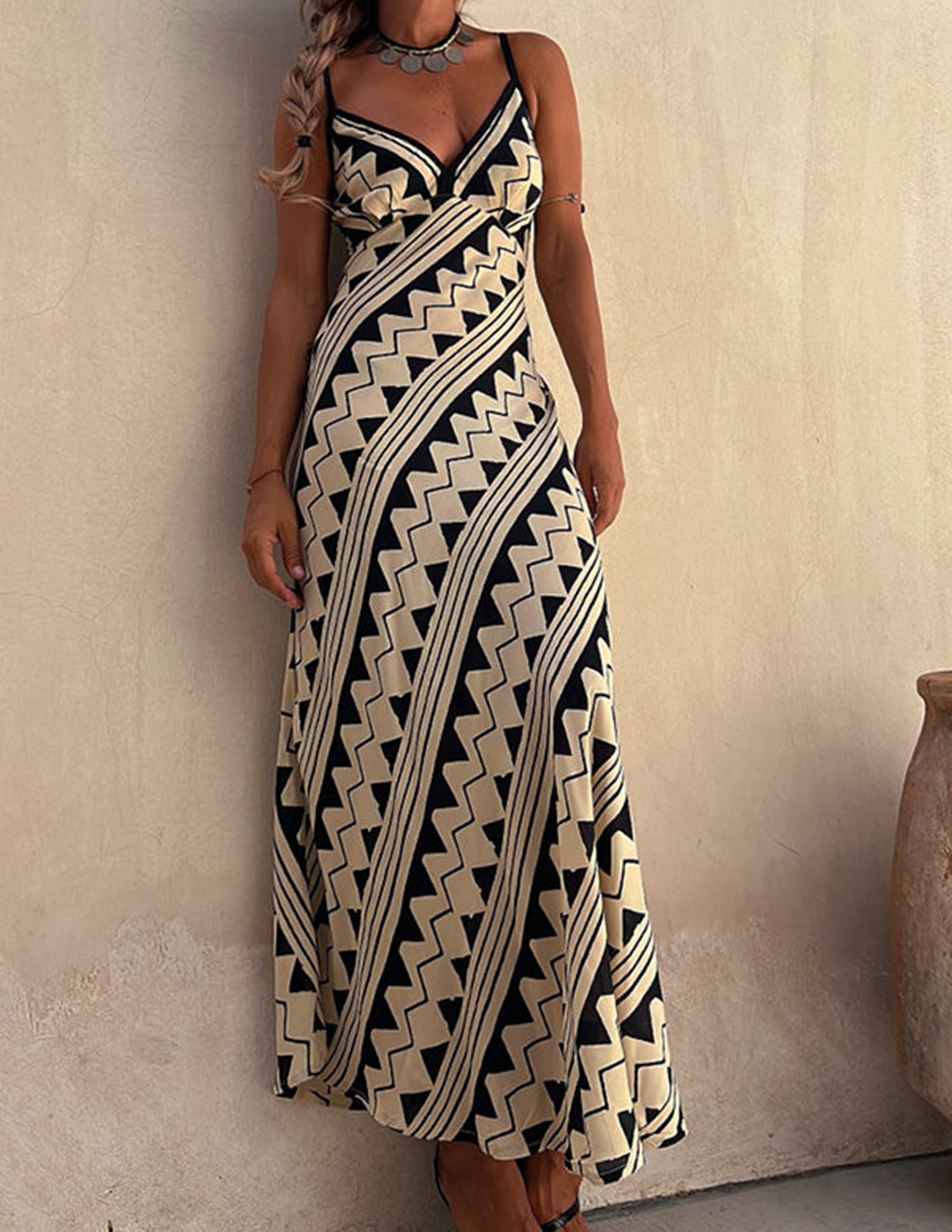 Smocked-Back Satin Print Midi Dress