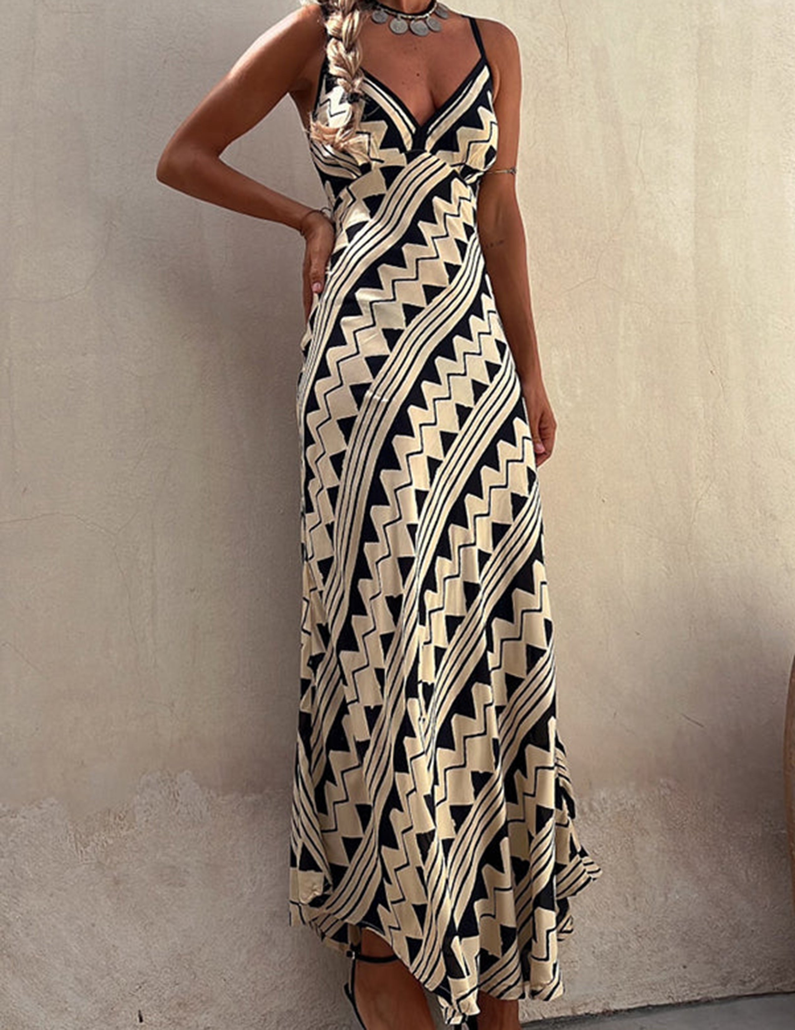 Smocked-Back Satin Print Midi Dress