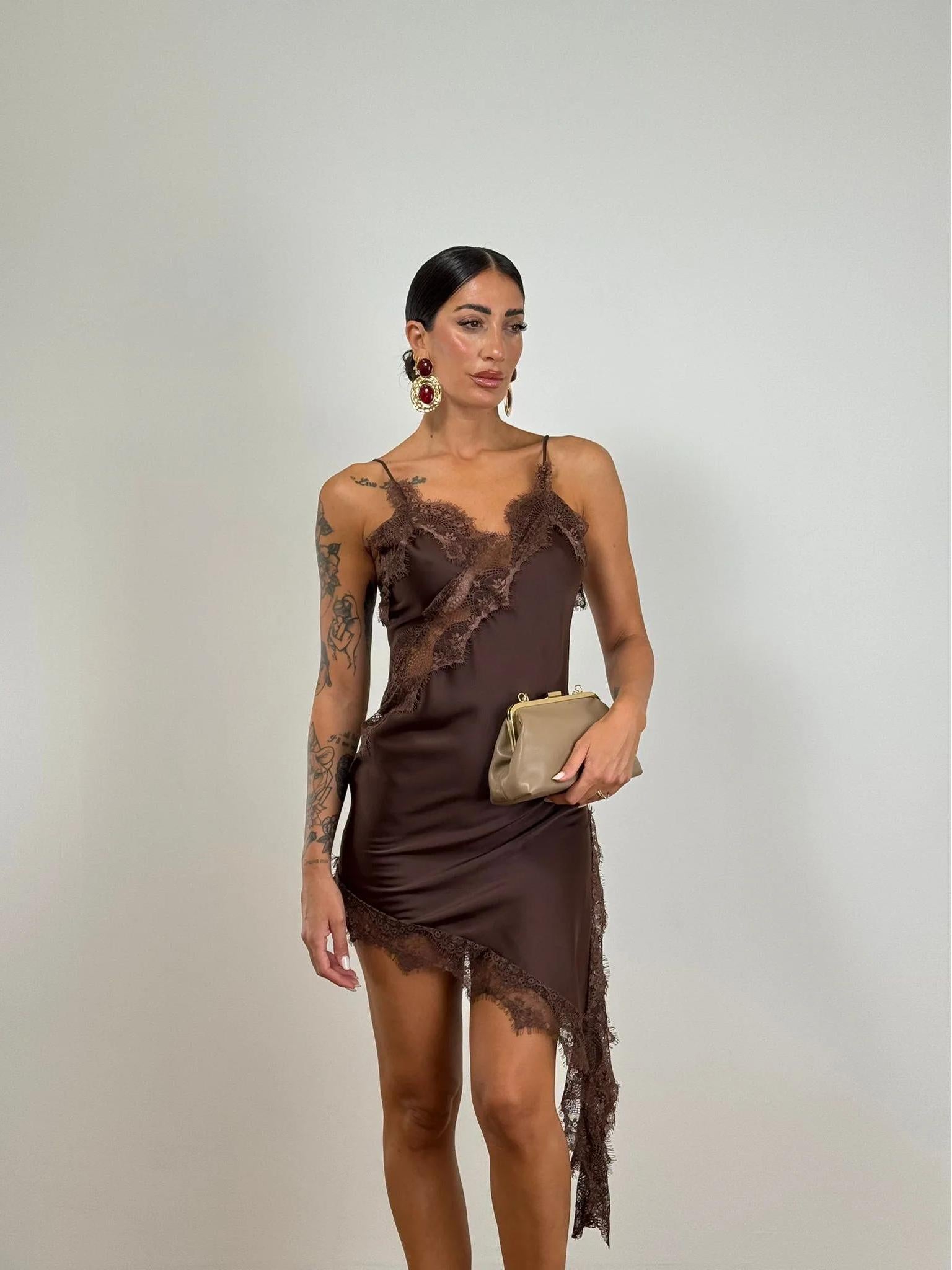 Lace-Trim Asymmetric Slip Dress
