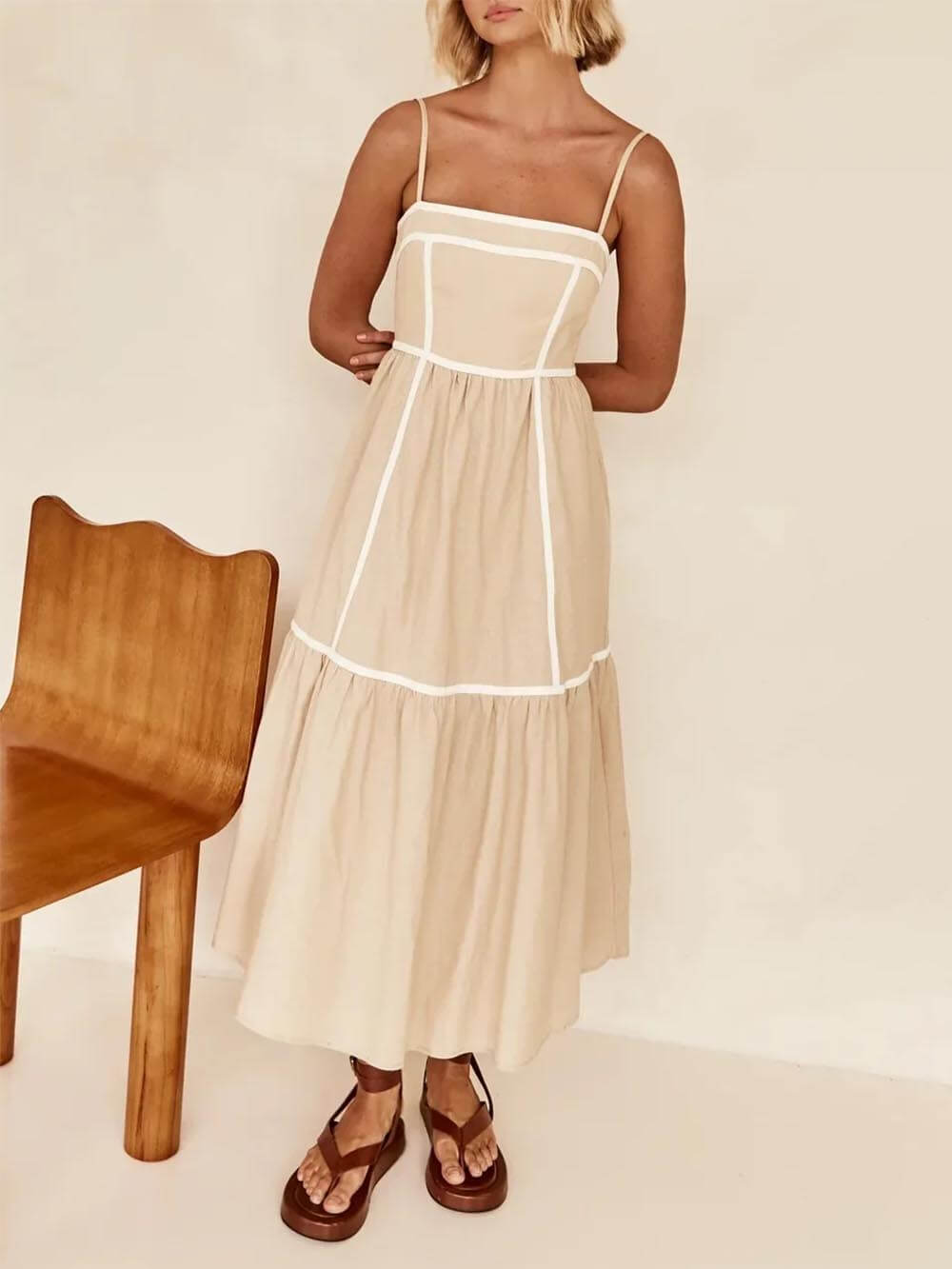 Contrast Trim Strap Midi Dress