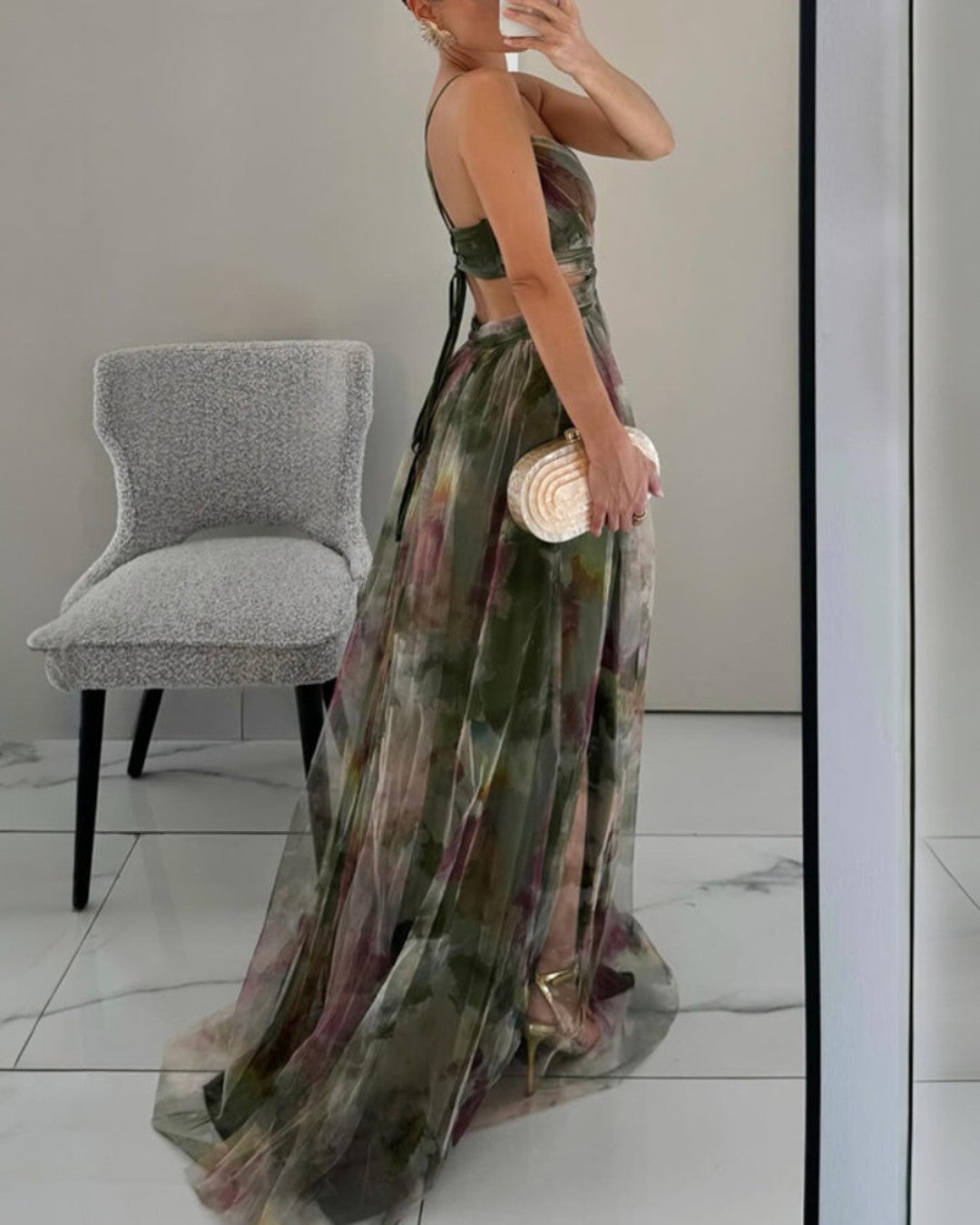 The Giselle — Watercolor Pleated Maxi Dress