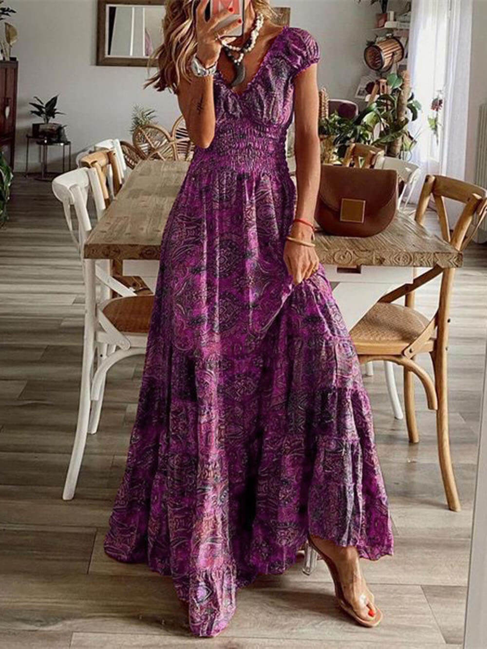 Floral Print Waisted Maxi Dress