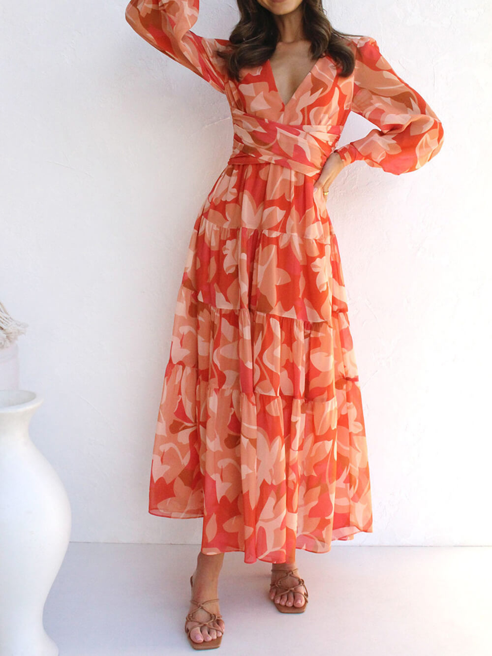V-Neck Swing Midi Dress