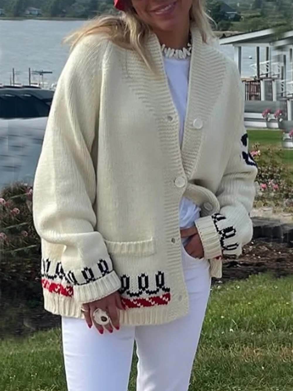Fashion Lobster Print Casual Long Sleeve Knit Cardigan