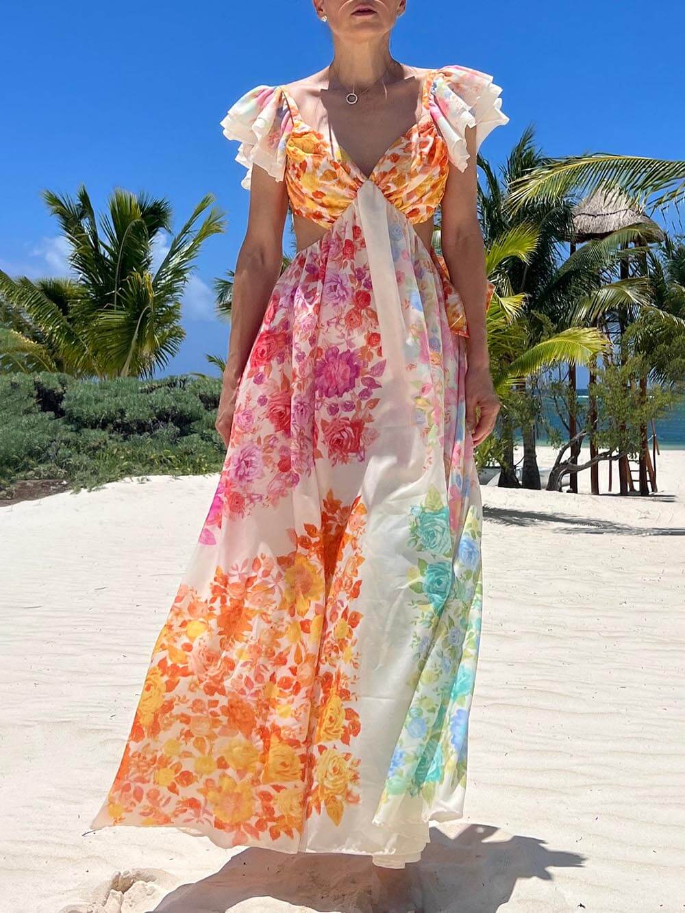 Floral Tie-Up Back Maxi Dress