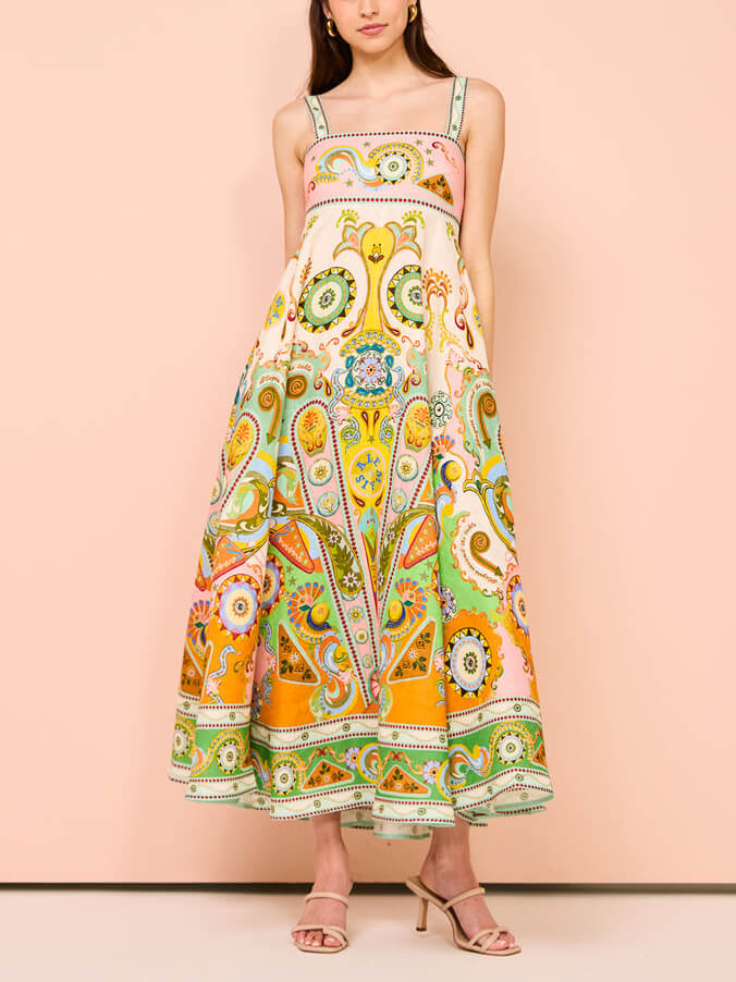 Holiday Print Camisole Midi Dress