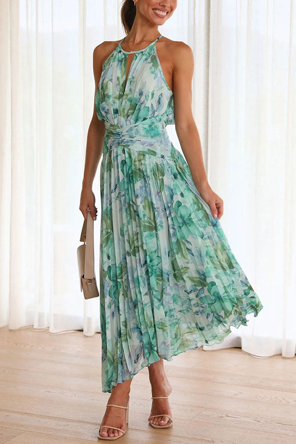 Halter Cutout Pleated Maxi Dress