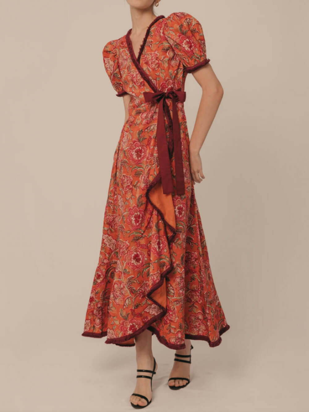 Vintage Print Midi Dress