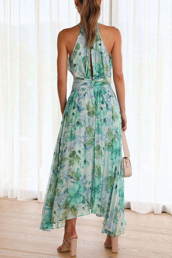 Halter Cutout Pleated Maxi Dress
