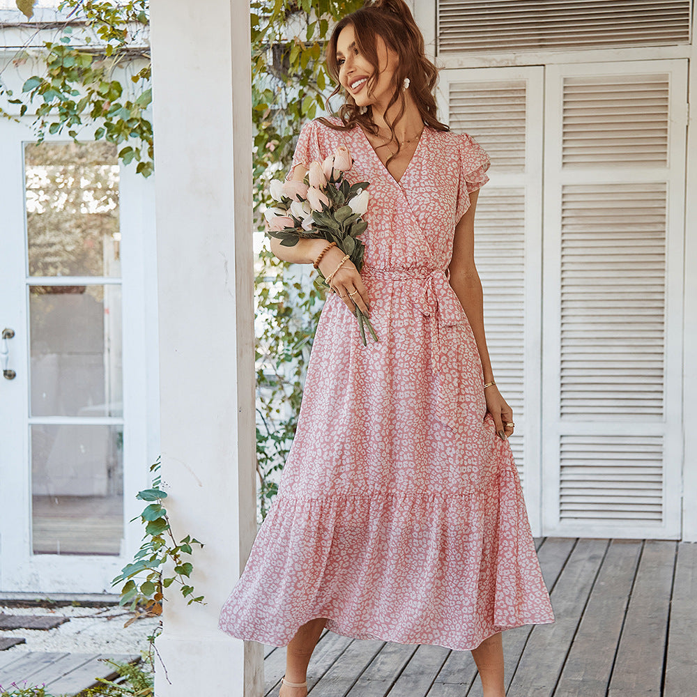 Deep V Polka Dot Midi Dress