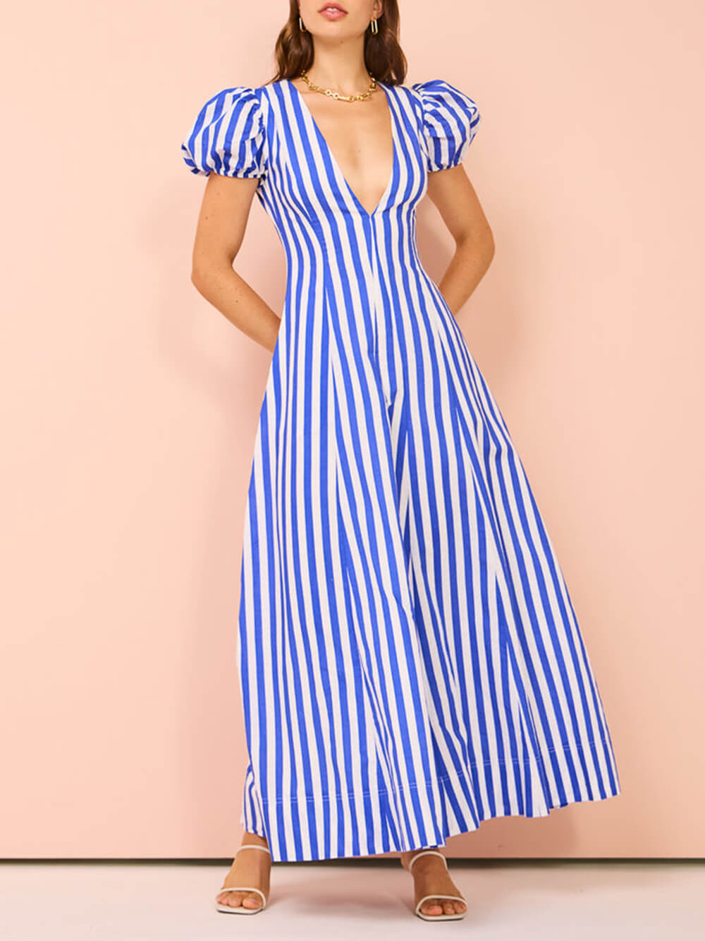 Bubble Sleeve Wavy Maxi Dress