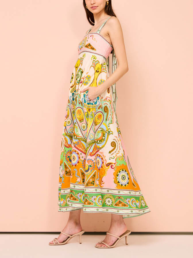 Holiday Print Camisole Midi Dress