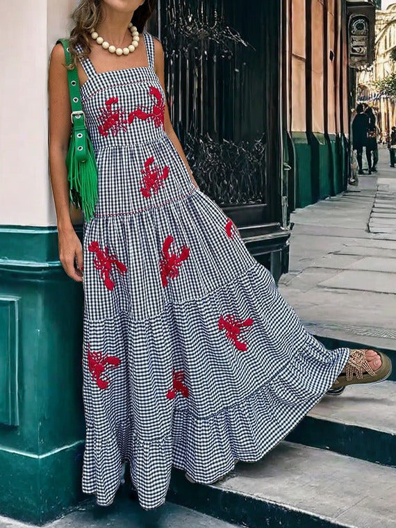 Embroidered Backless Camisole Midi Dress
