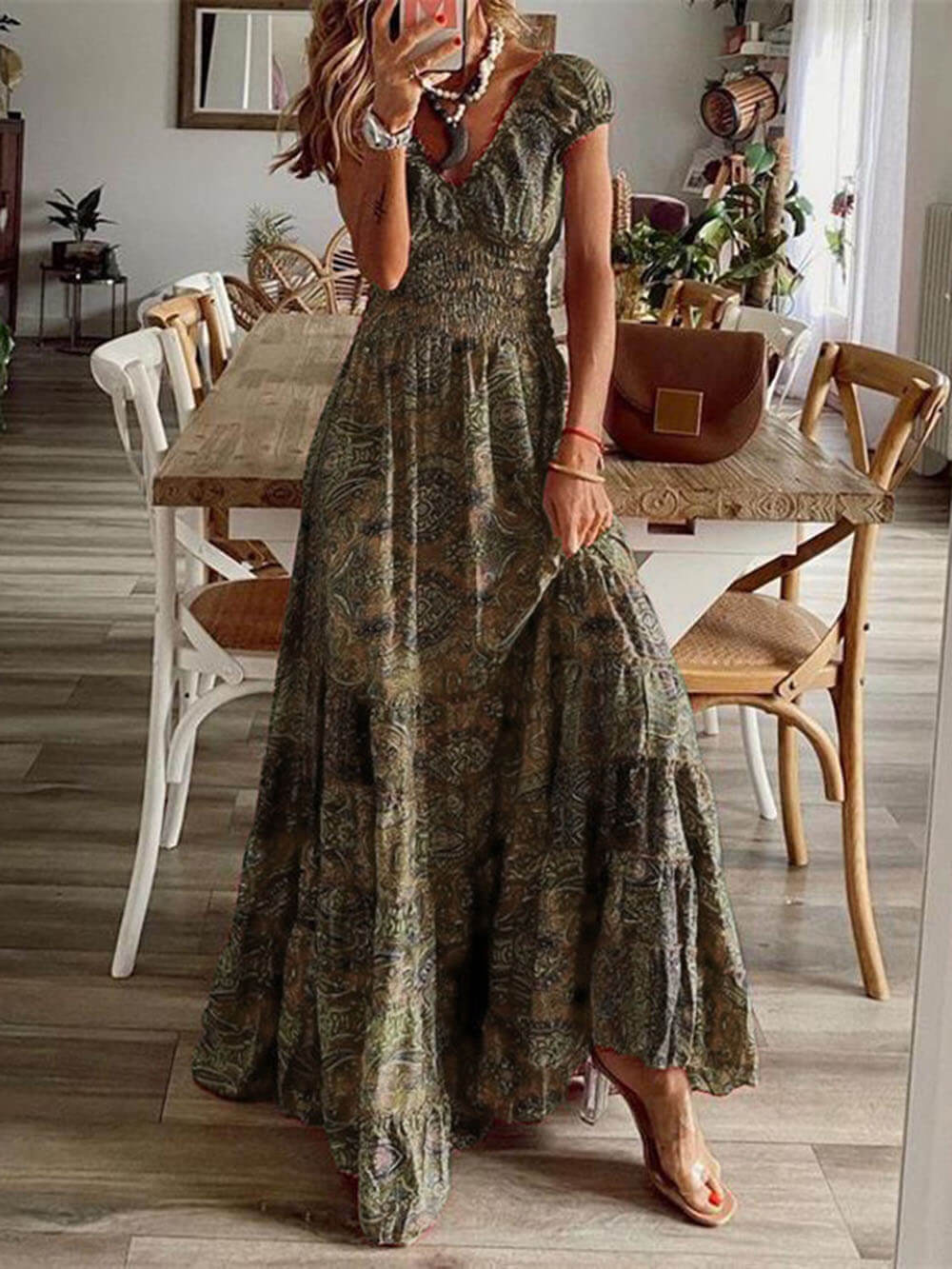 Floral Print Waisted Maxi Dress