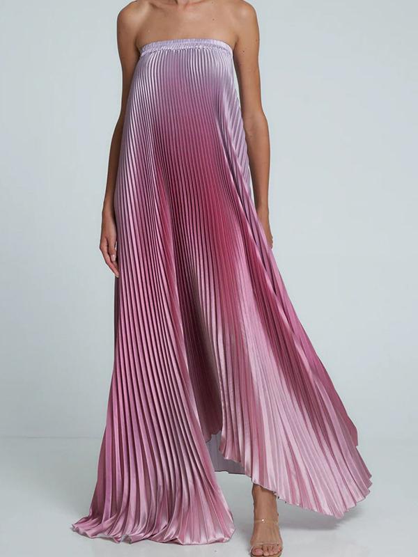 Strapless Gradient Pleated Dress
