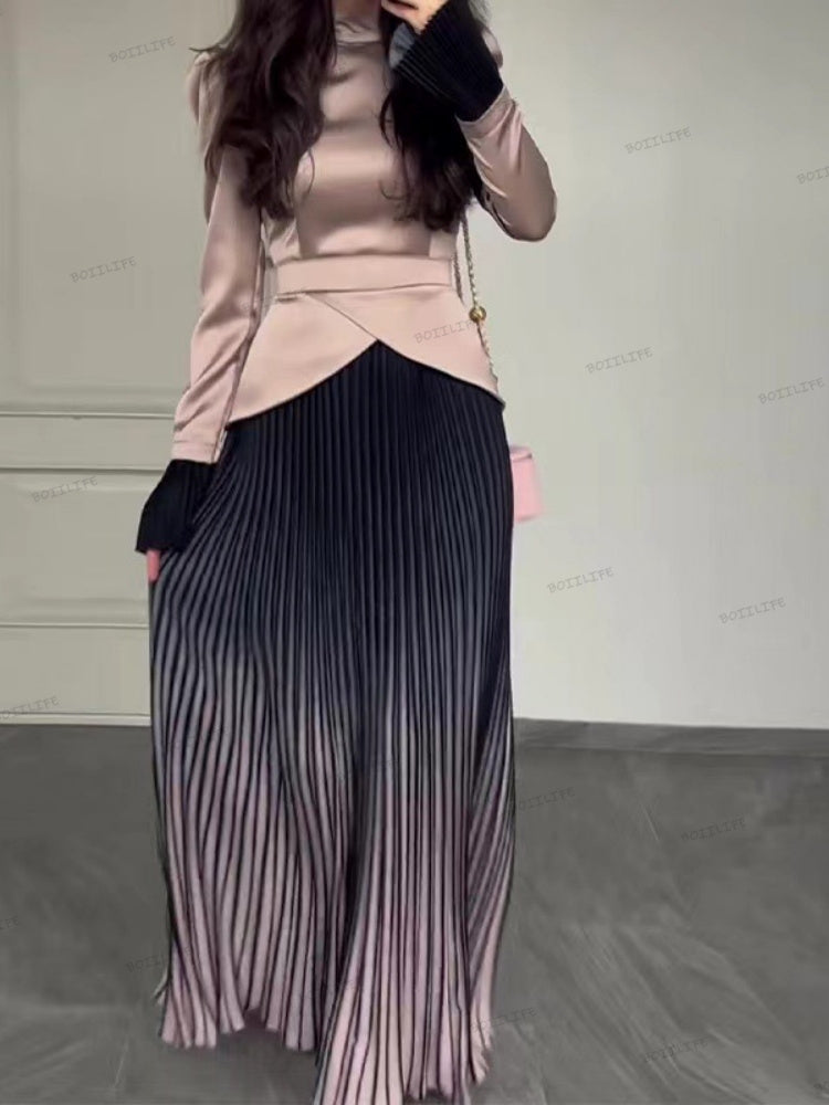 Colour Block Lace-Up Maxi Dress