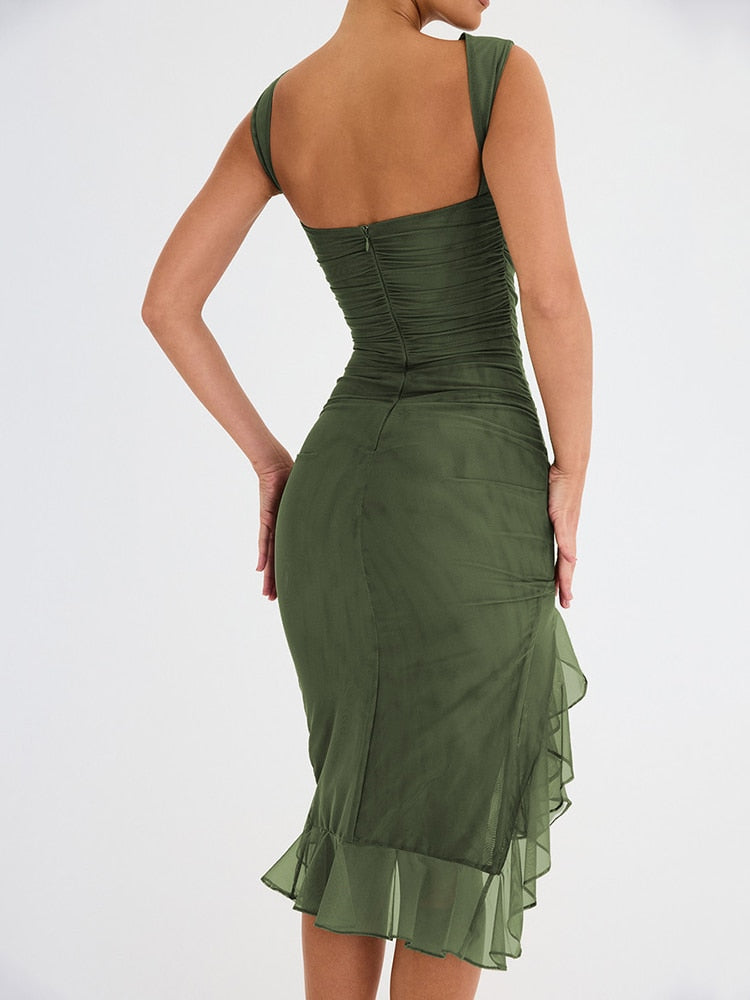 Ruffle Sleeveless Midi Dress