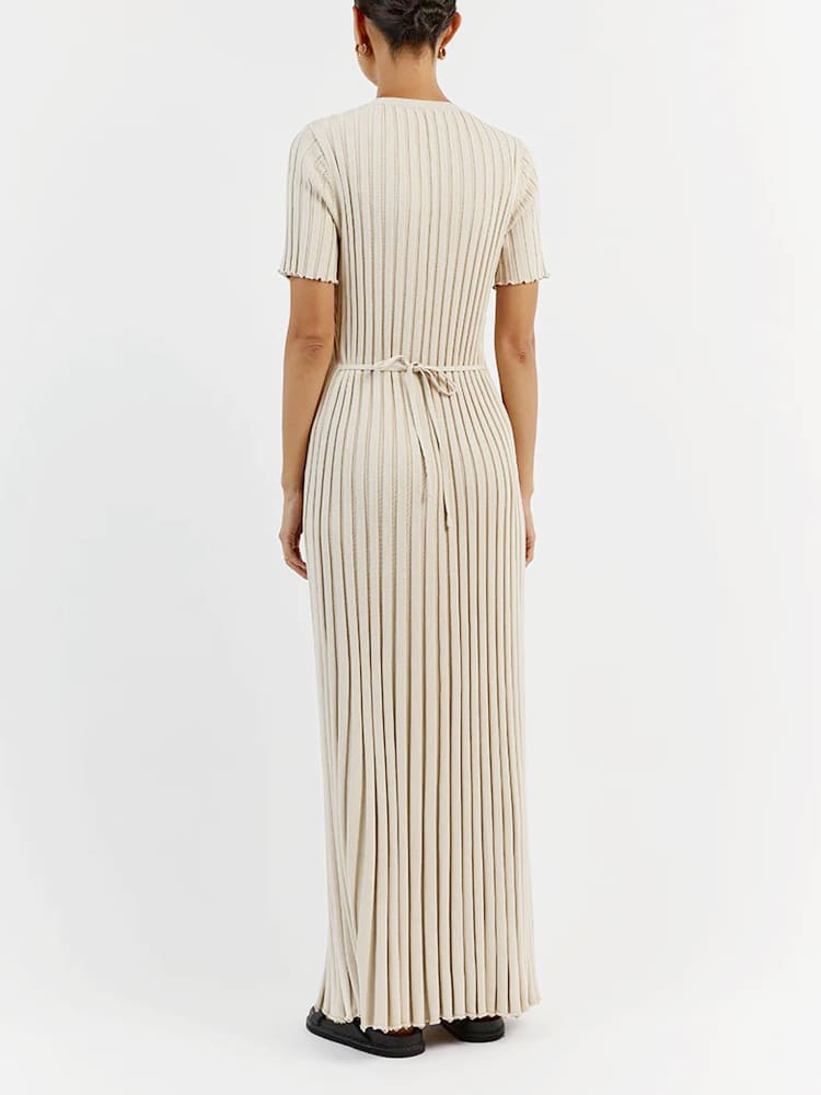 Striped Crew Neck Knit Maxi Dress