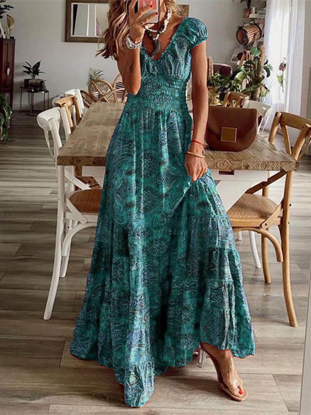 Floral Print Waisted Maxi Dress