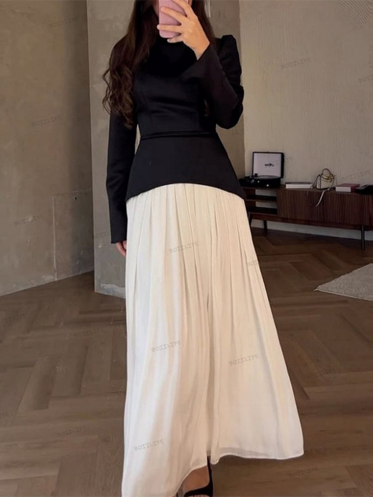 Colour Block Lace-Up Maxi Dress