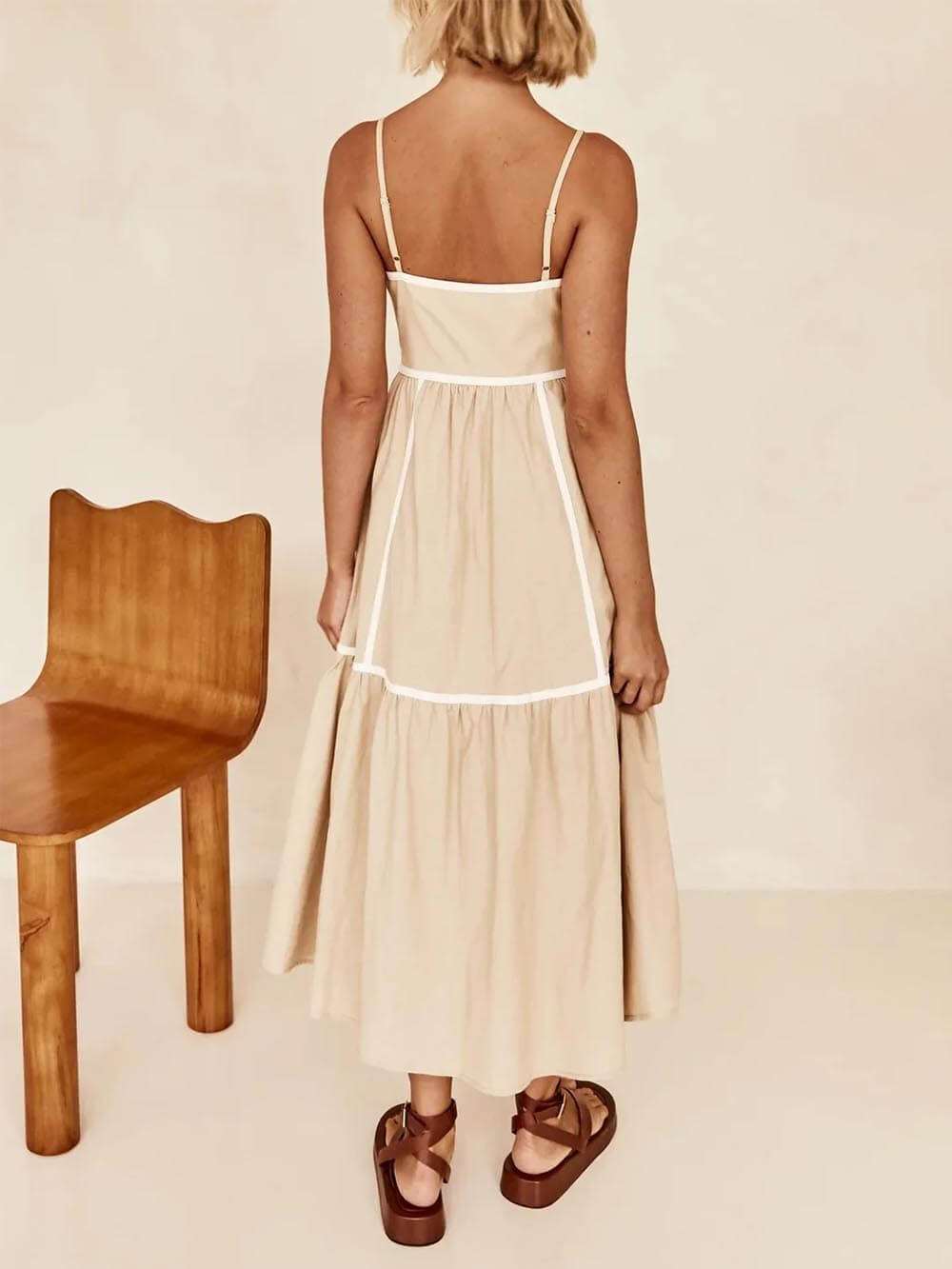 Contrast Trim Strap Midi Dress