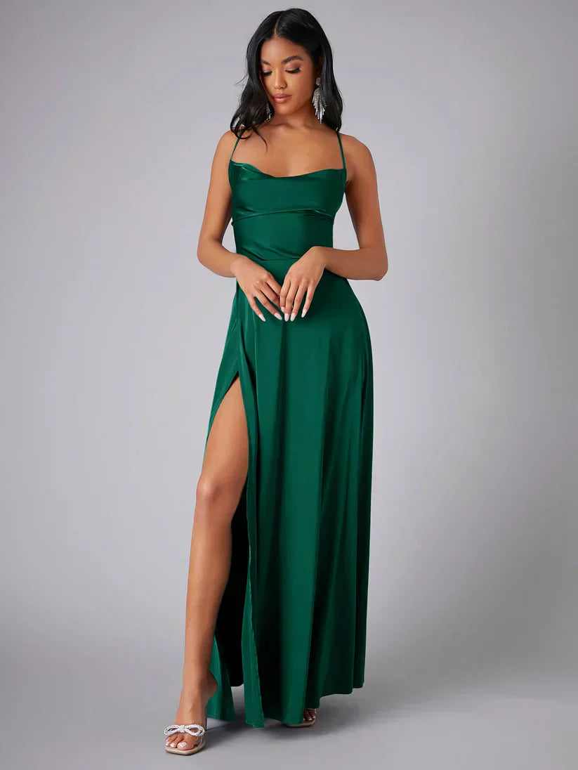 Cowl Neck Satin Maxi Dress