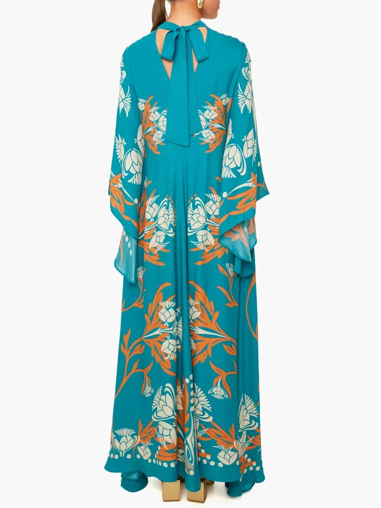 Floral Stand-Collar Maxi Dress