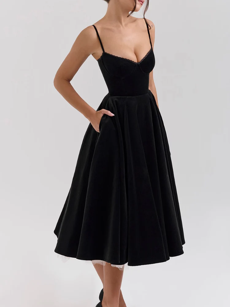 Velvet Tulle Midi Dress