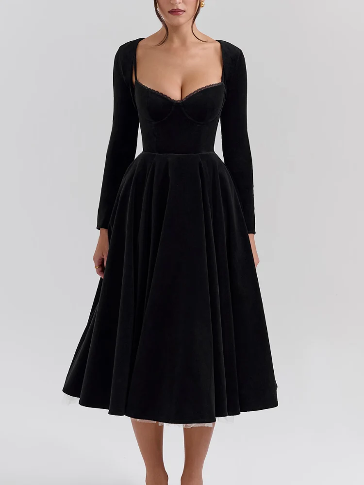 Velvet Tulle Midi Dress