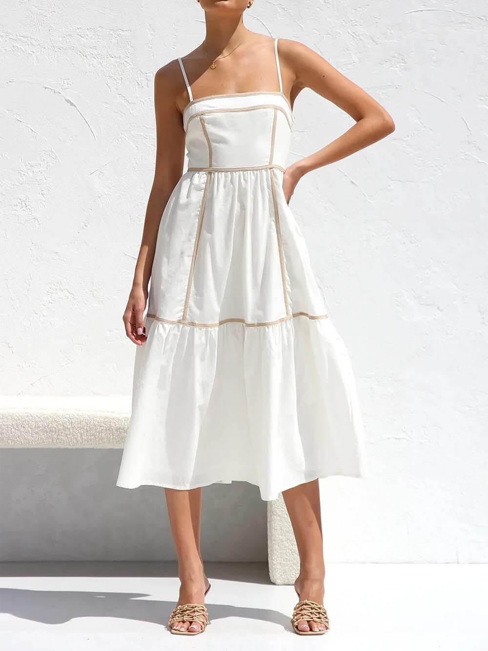 Contrast Trim Strap Midi Dress