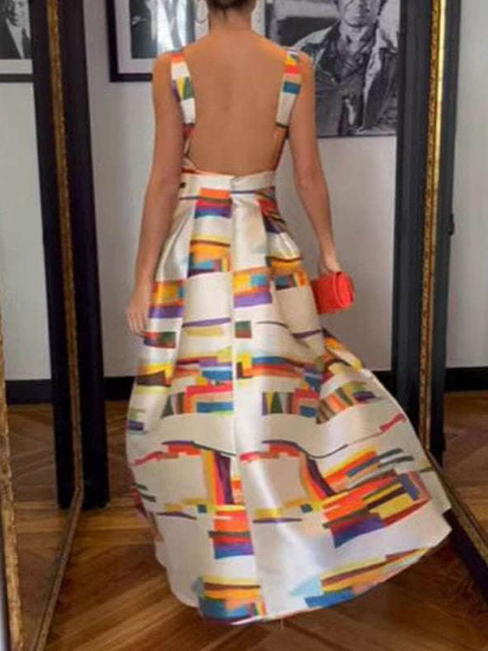 Sleeveless Backless Printed Maxi Dress