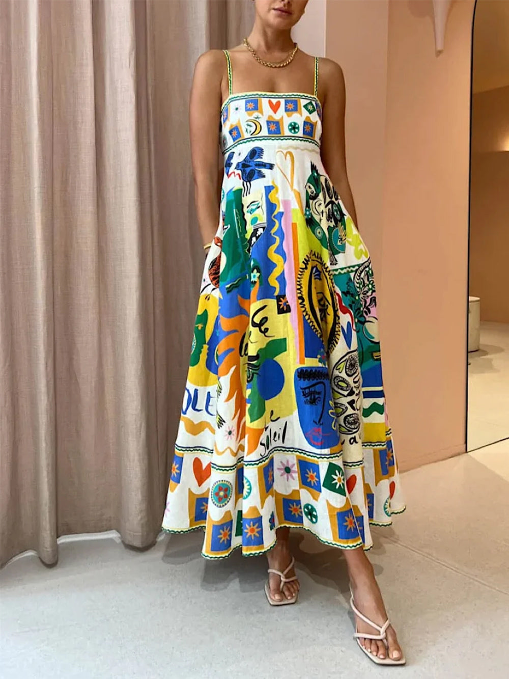 Geometric Print Slip Dress