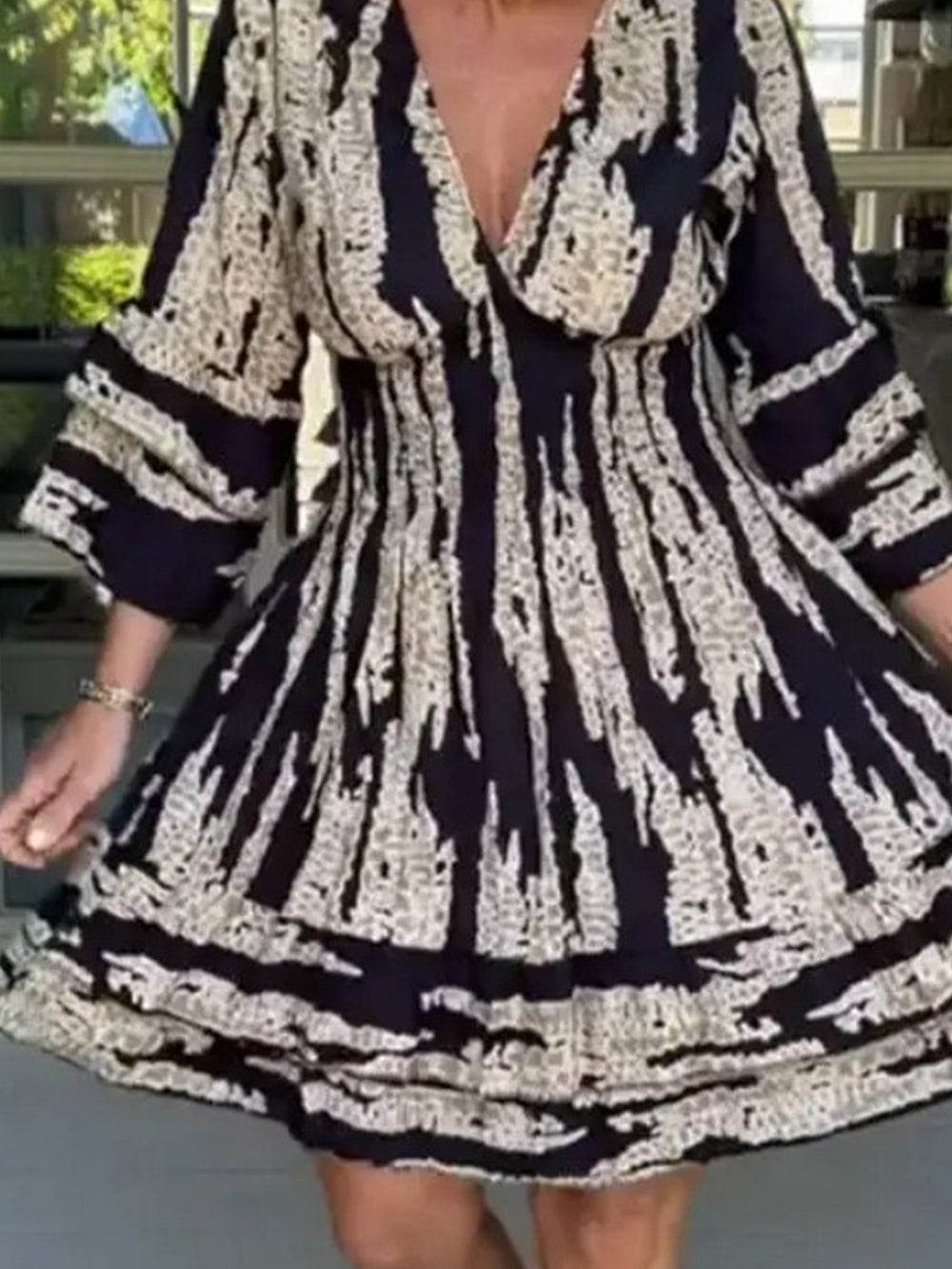Chevron Pleat V-Neck Dress