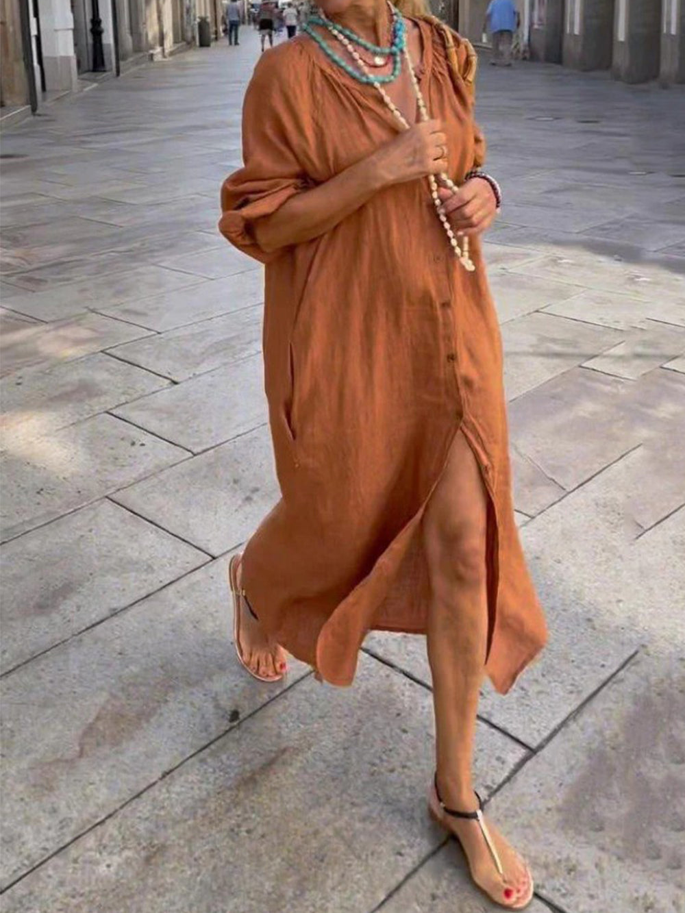 Button-Up Midi Shirt Dress