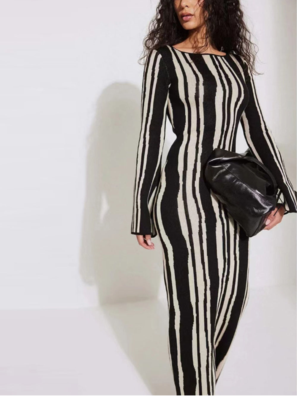 Bell Sleeve Crew Neck Maxi Dress