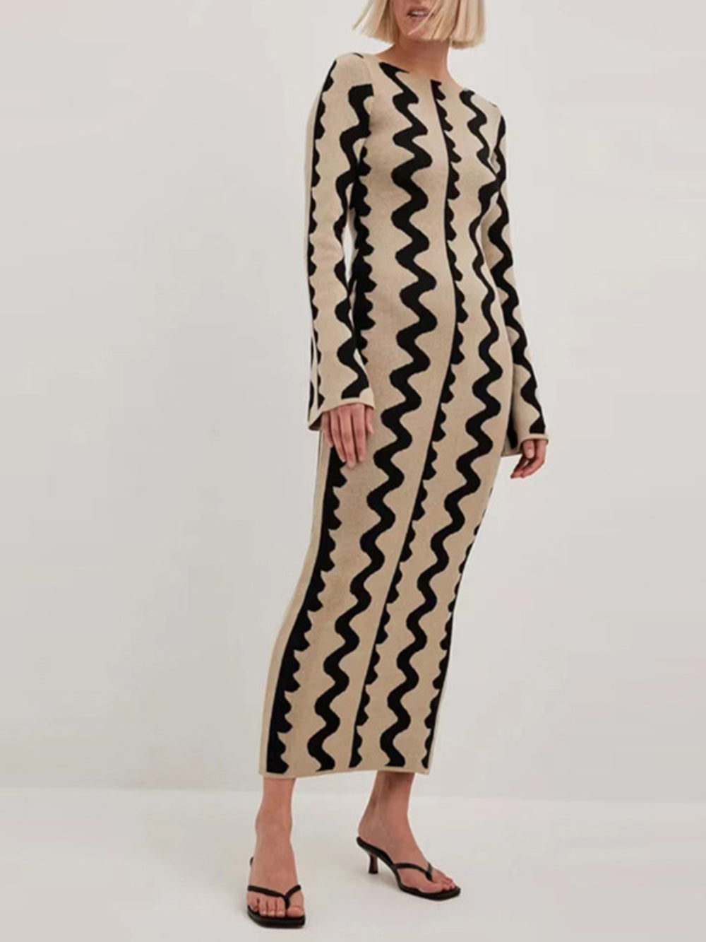 Bell Sleeve Crew Neck Maxi Dress