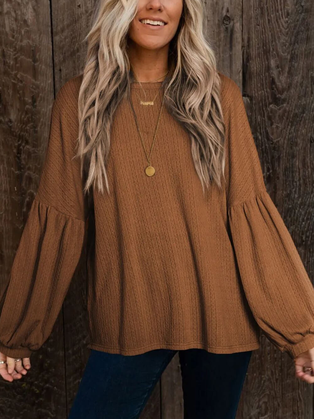 Orange Jacquard Knit Long Sleeve Pullover