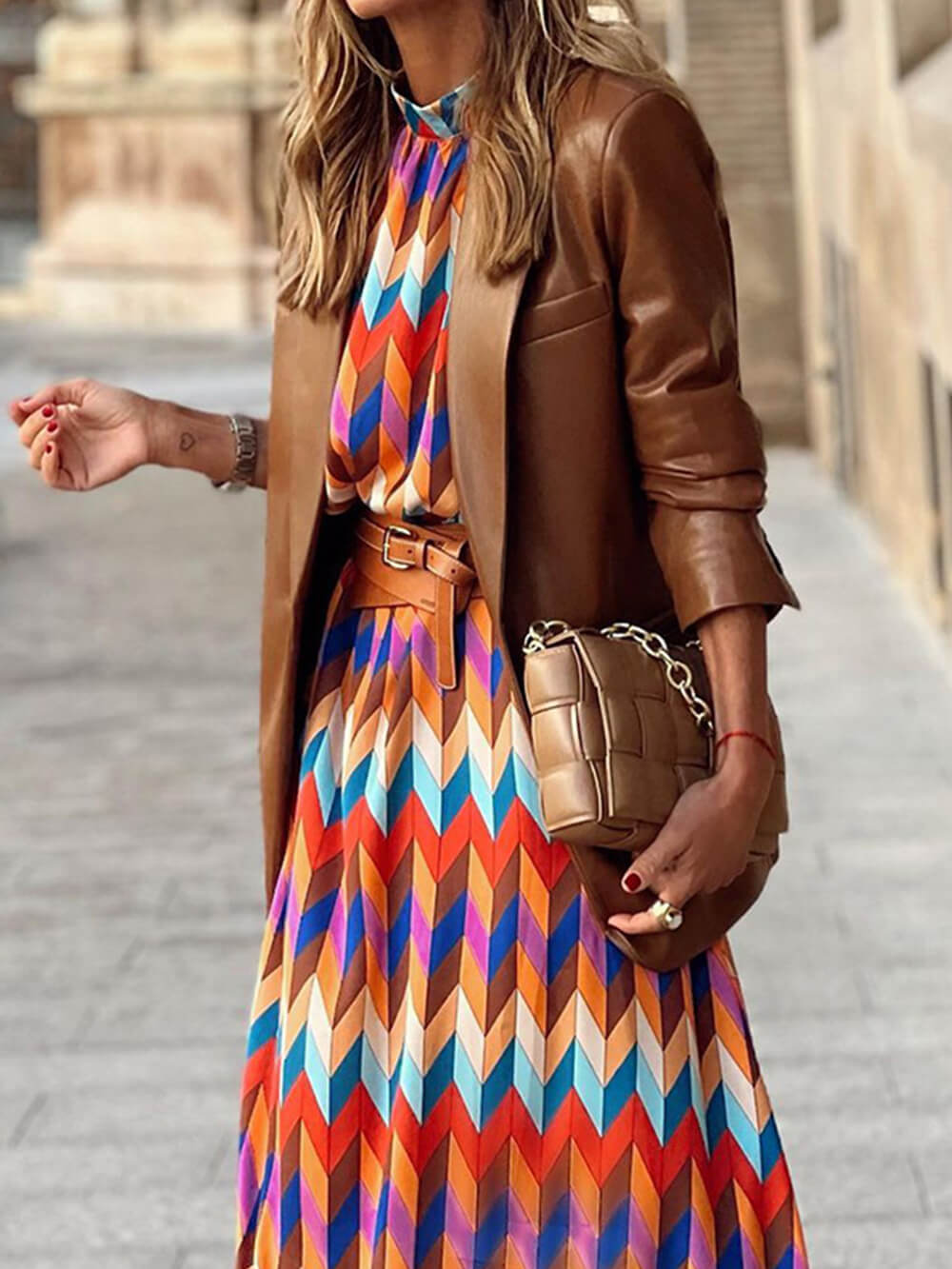 Stand Collar Print Dress
