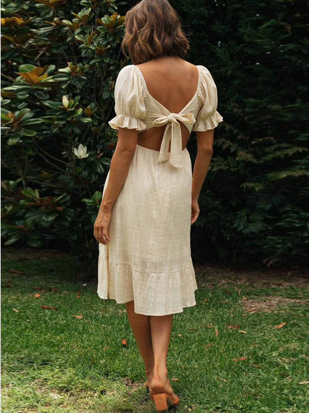 Cutout Waist Pastoral Midi Dress