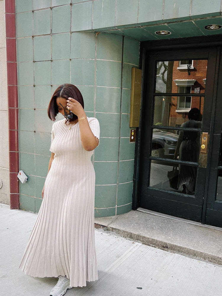 Striped Crew Neck Knit Maxi Dress