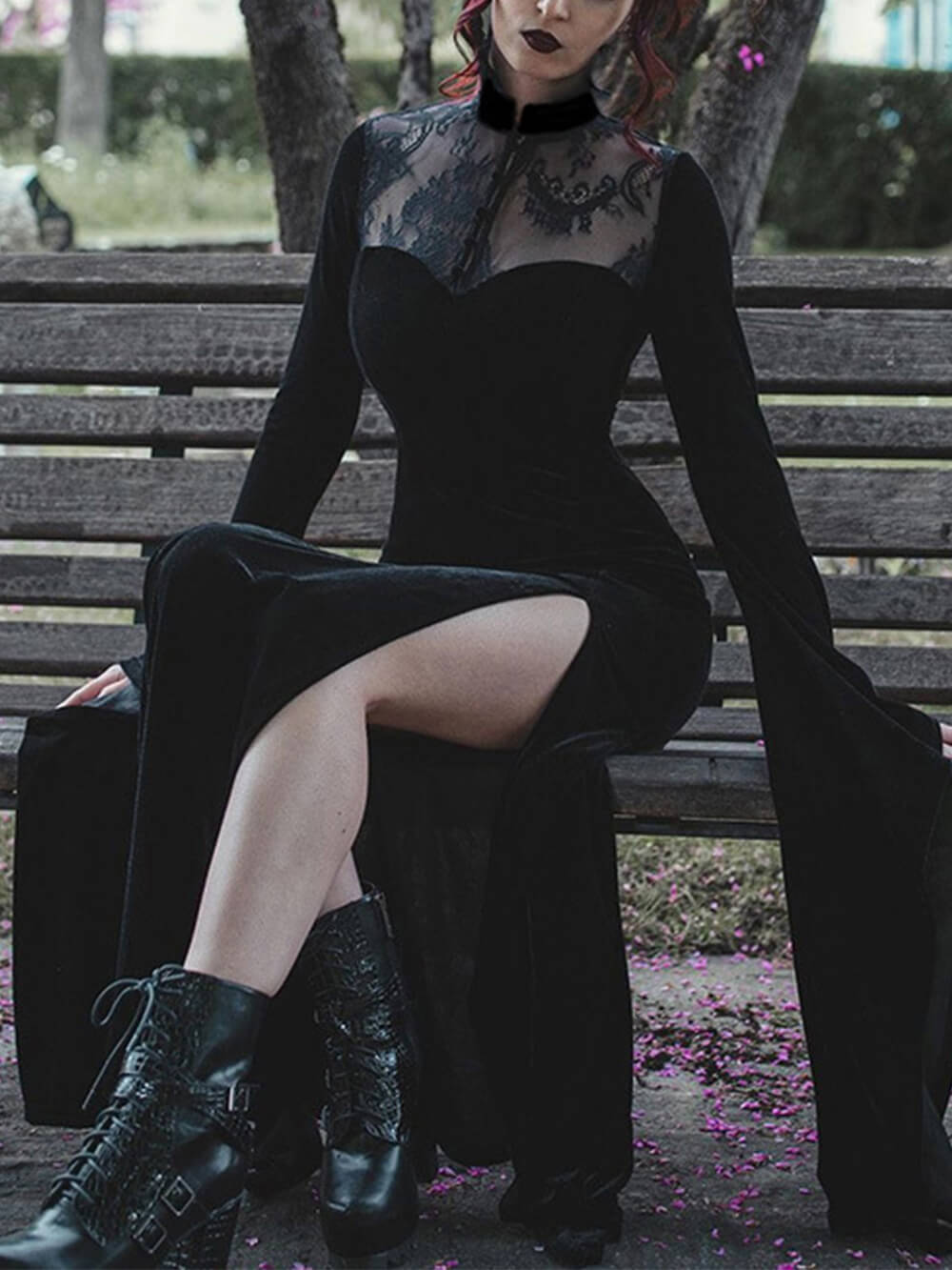 Sheer Lace Slit Maxi Dress