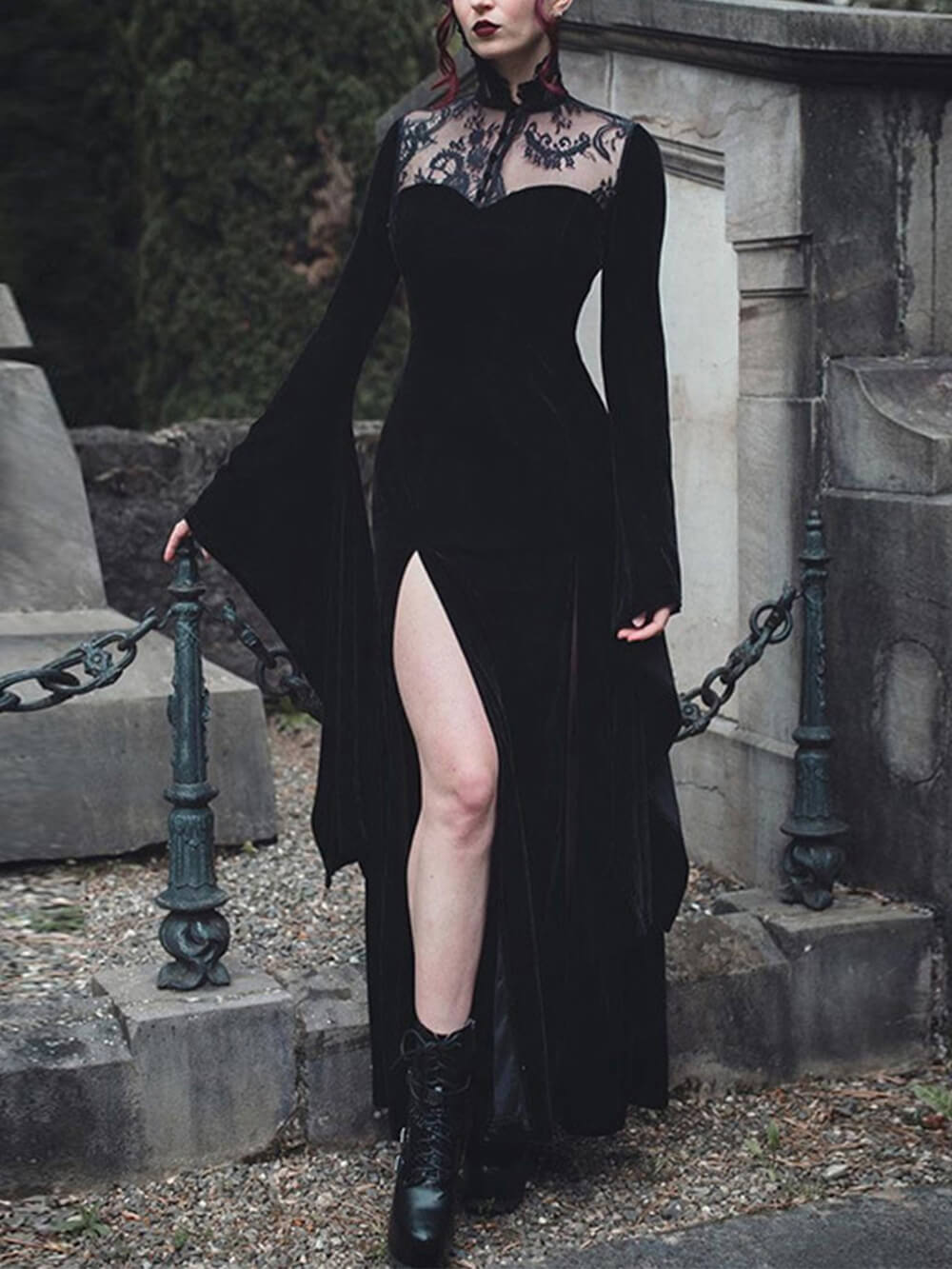 Sheer Lace Slit Maxi Dress