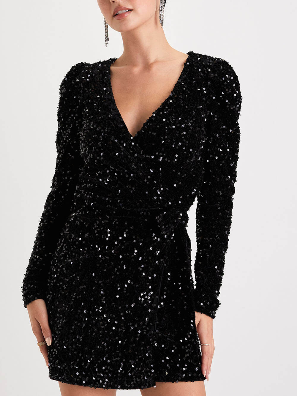 Velvet Sequin Wrap Mini Dress